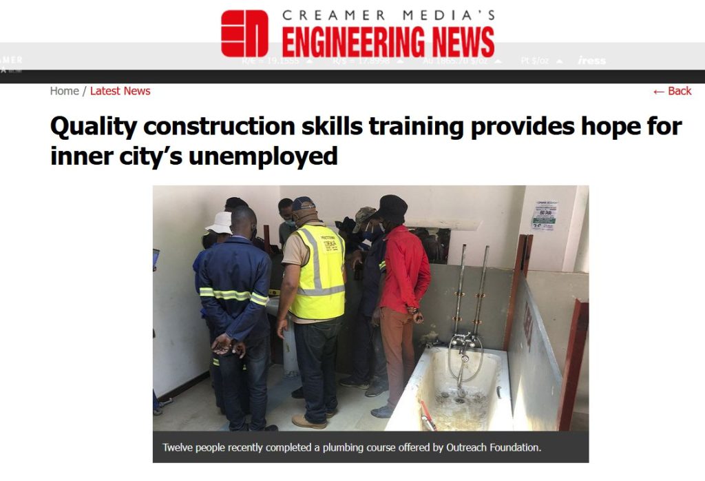 Article on Outreach Foundation's construction training in Engineering News